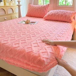 1 pc Coral Fleece Mattress Cover 180x200cm Warm Fluffy Bed Sheet with Elastic Band All-inclusive Fitted Bed Sheet Single 이불패드