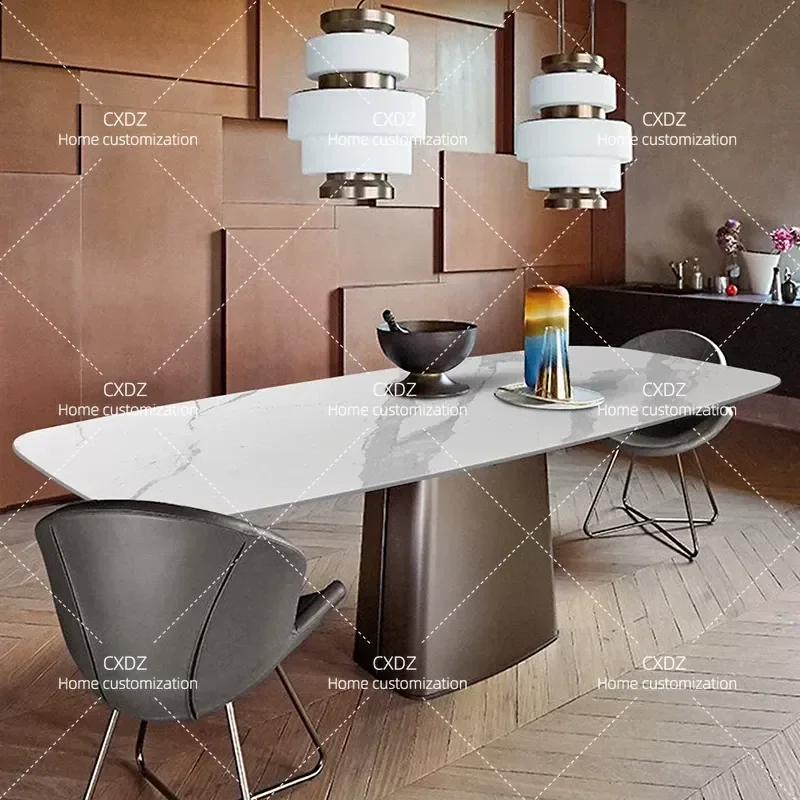 Nordic Sintered Stone Dining Table and Chairs Set Minimalist Rectangular Italian Style Light Luxury Marble Kitchen Furniture