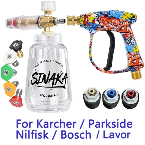 Pistola de agua para lavadora de alta presión, conector de manguera de limpieza de coche para boquillas de conector rápido Karcher Nilfisk Parkside Bosch Lavor