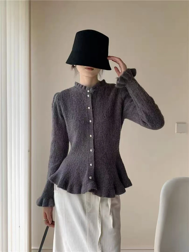 سترة متماسكة بأزرار سفلية ورقبة دائرية على الطراز الكوري، سترة بتصميم جديد لخريف وشتاء 2025 #4
