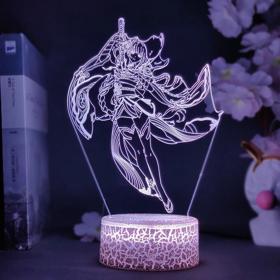 3D Genshin Impact Game Figure Raiden Shogun Lamp Boys Gaming Room Decorative Desktop Nightlight RGB Flashing Accent Lights