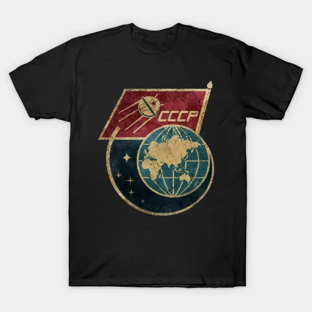 Soviet Space Program CCCP Flag Satellite T-Shirt 100% Cotton O-Neck Summer Short Sleeve Casual Mens T-shirt Size S-3XL