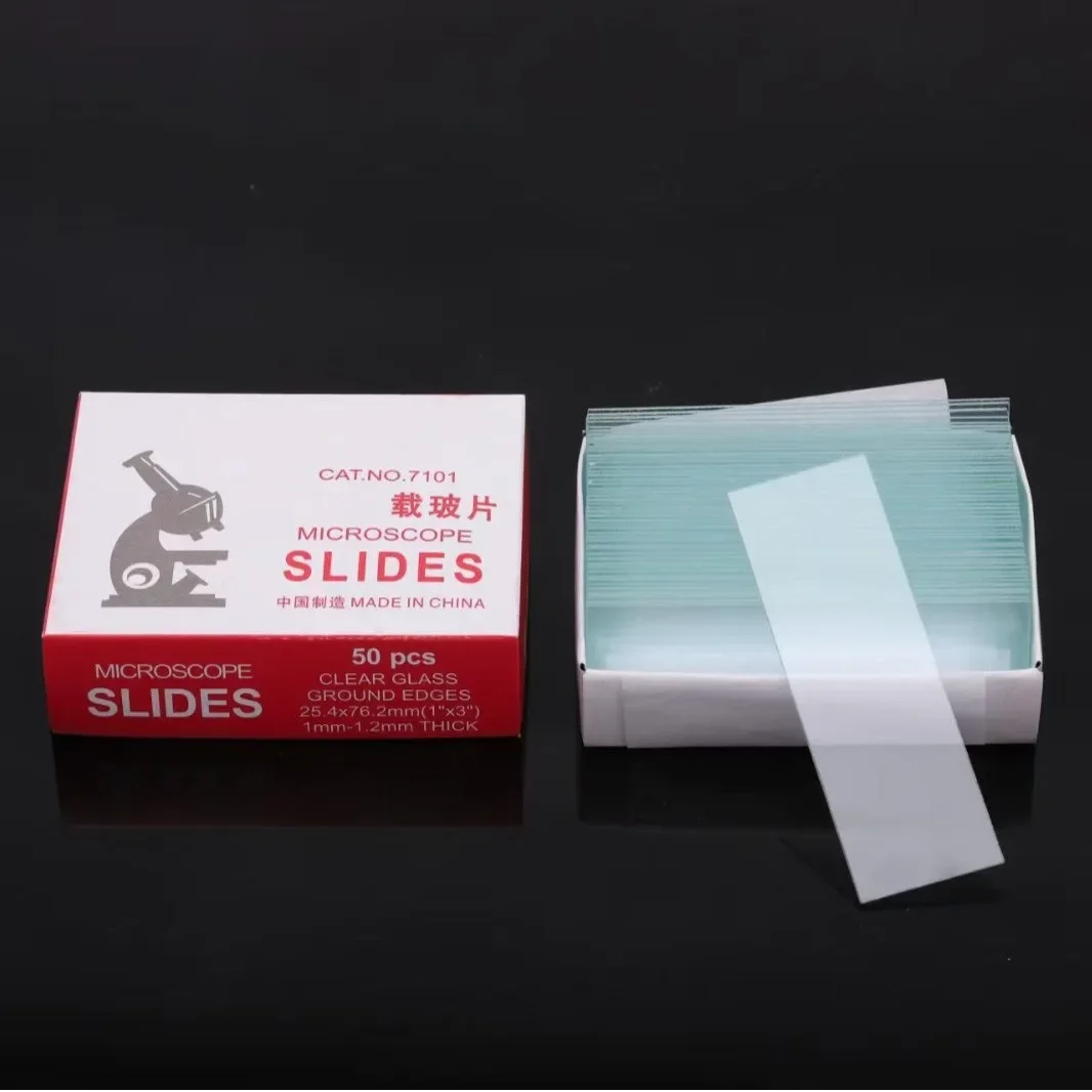 50 pcs/Box Lab Microscope Slides 1mm-1.2mm Thick Glass Slides for Microscope, Clear Glass Ground Edges 1