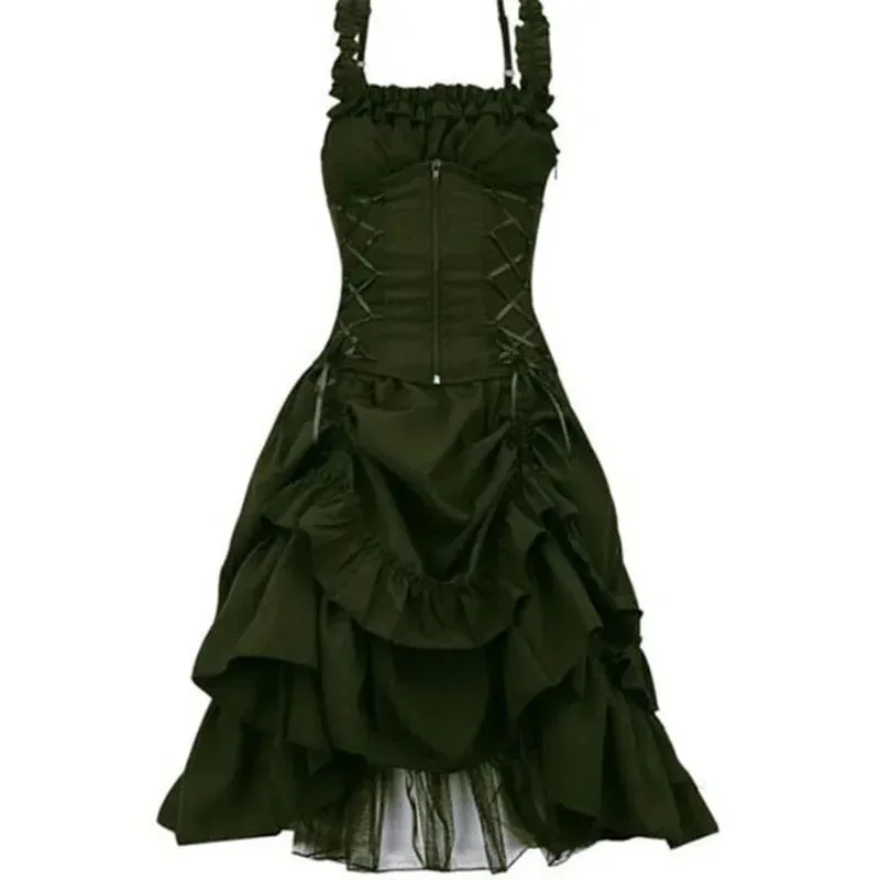 111, www Halloween-Kostüm, Lolita, Cosplay, Damen, sexy Gothic-Abschlussball, schlankes, unregelmäßiges Spitzenkleid mit Krawatte und Taille