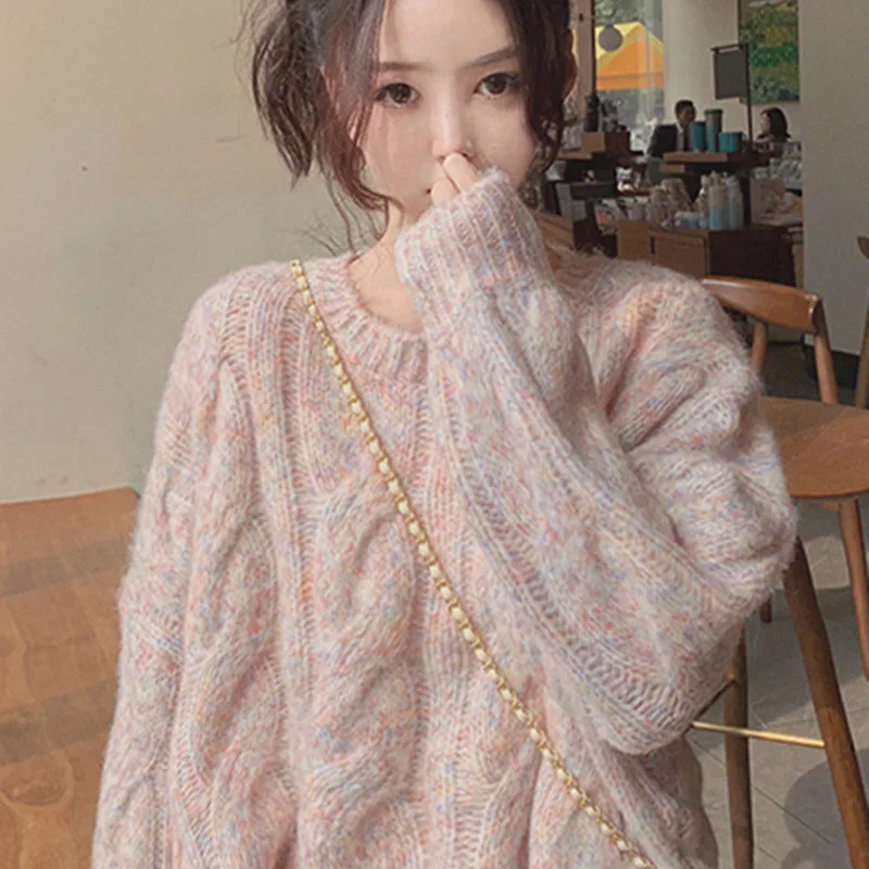 

Women Clothing Fashion Chic Loose Pullovers Autumn Winter Vintage Commute Thick Knitted Jumper Simple Solid Warm Sweaters