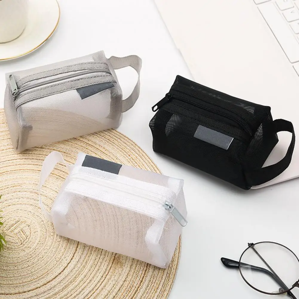 Портативная нейлоновая Сетчатая Сумка, кошелек для мелочи, Вместительная женская сумка для монет, прозрачная сумка для хранения, мини косметичка
