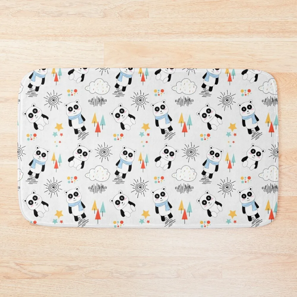 

Panda bear with sun trees and clouds pattern Bath Mat Non-Slip Pad Bathroom Utensils Mat