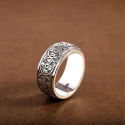 Trendy S925 Silver Ring For Men Jewelry Retro Ethnic Style Emperors Coin Rotatable  Auspicious Ring Male Accessories