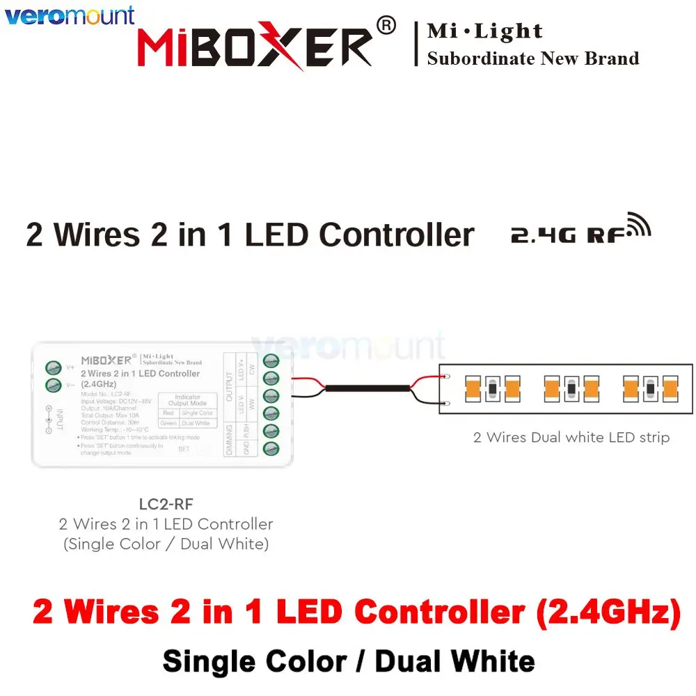 WiFi ZigBee 2.4G RF 2 in 1 LC2-RF LC2-WR LC2-ZR 3in 1 LC3-RF LC3-WR LC3-ZR Controller for 12V 24V Single Color Dual White Strip