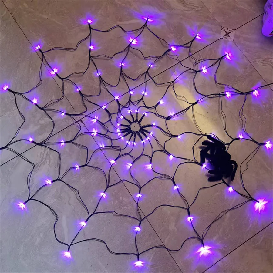 8 Modes Remote Halloween Spider Fairy String Lights DIY Hanging Horror Net Mesh Light for Party All Saints' Day Halloween Decor