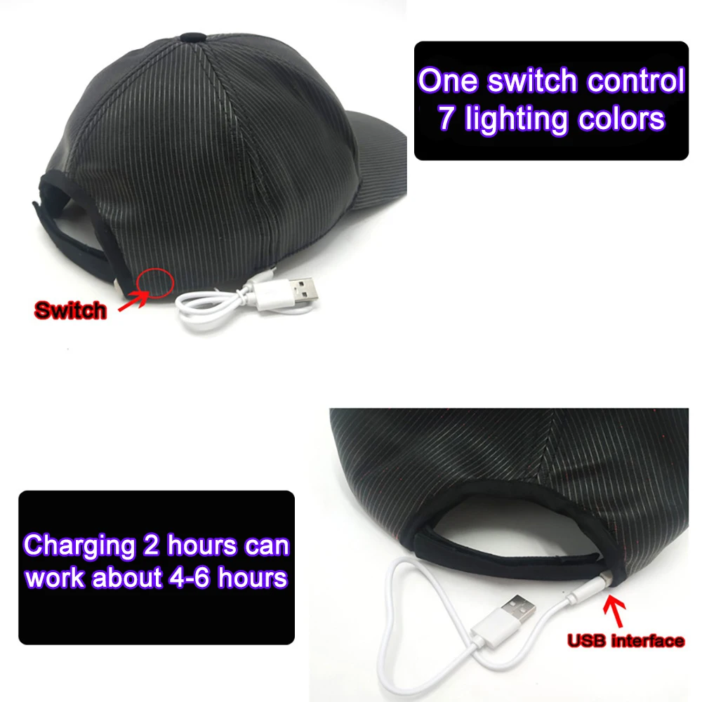 LED Fiber Lighting Baseball Cap Outdoor Sun Protection Performance Cap Fashion Trend Leisure For Night Light Party Glowing Hat