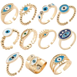 Trendy Hollowed Out Blue Enamel Evil Eye Ring Women gioielli di moda placcati Color oro per il regalo della festa della ragazza