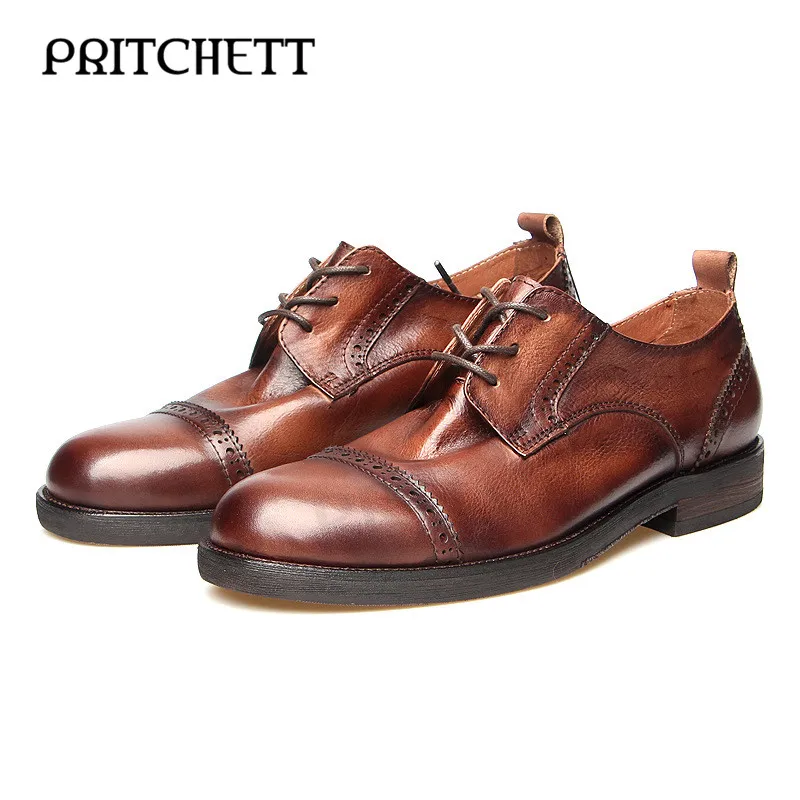 

Retro Distressed Formal Leather Shoes Washed and Polished Handmade British Business Lace-Up Leather Shoes Gentleman Men's Shoes