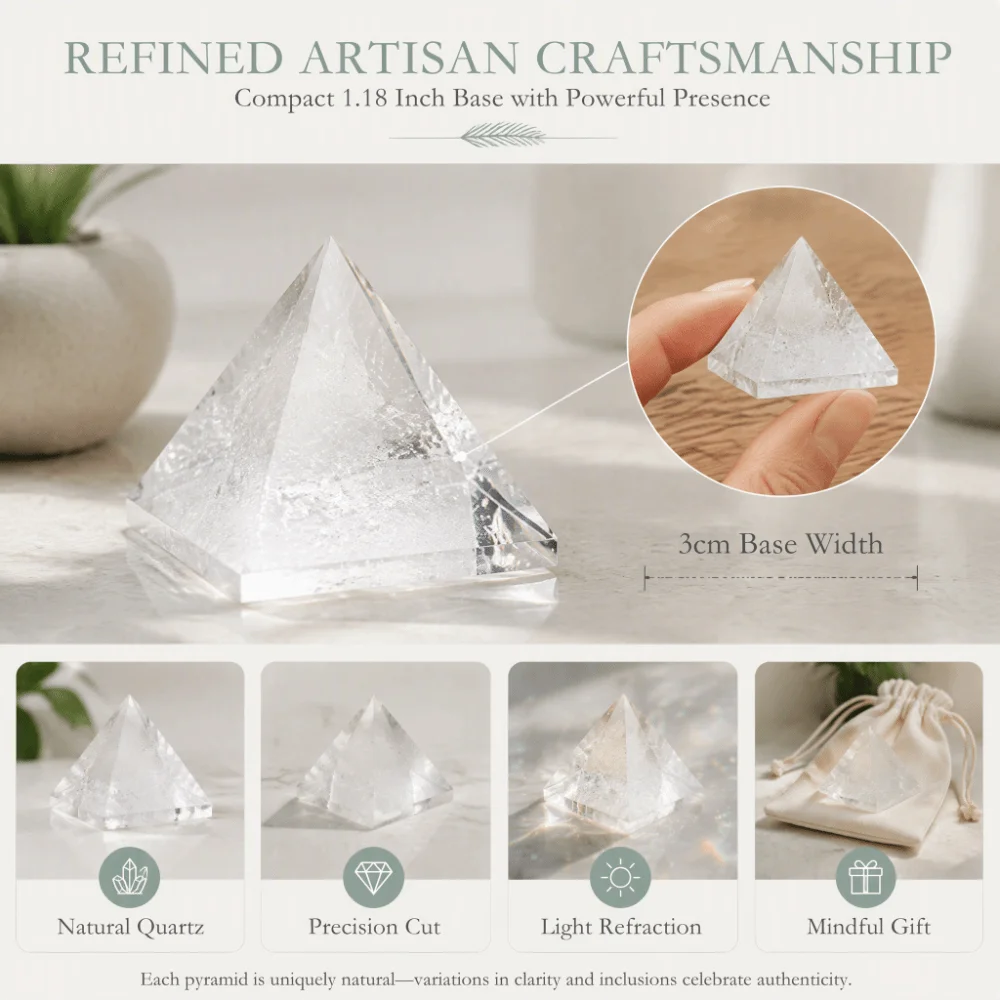 3x3cm Crystal Pyramid Positive Energy Stone Figurine Quartz Pyramid Decor White Chakra Reiki Feng Shui Paperweight
