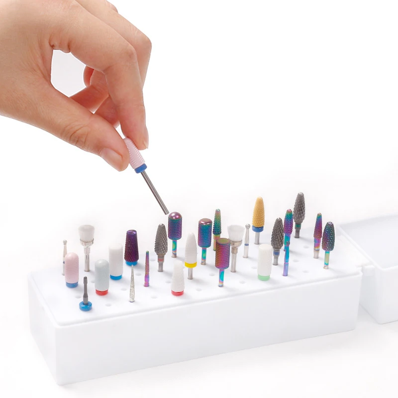 48 otworów wiertła do paznokci pudełko do przechowywania puste przezroczyste pudełko wiertarka do paznokci stojak na akcesoria do Manicure narzędzia