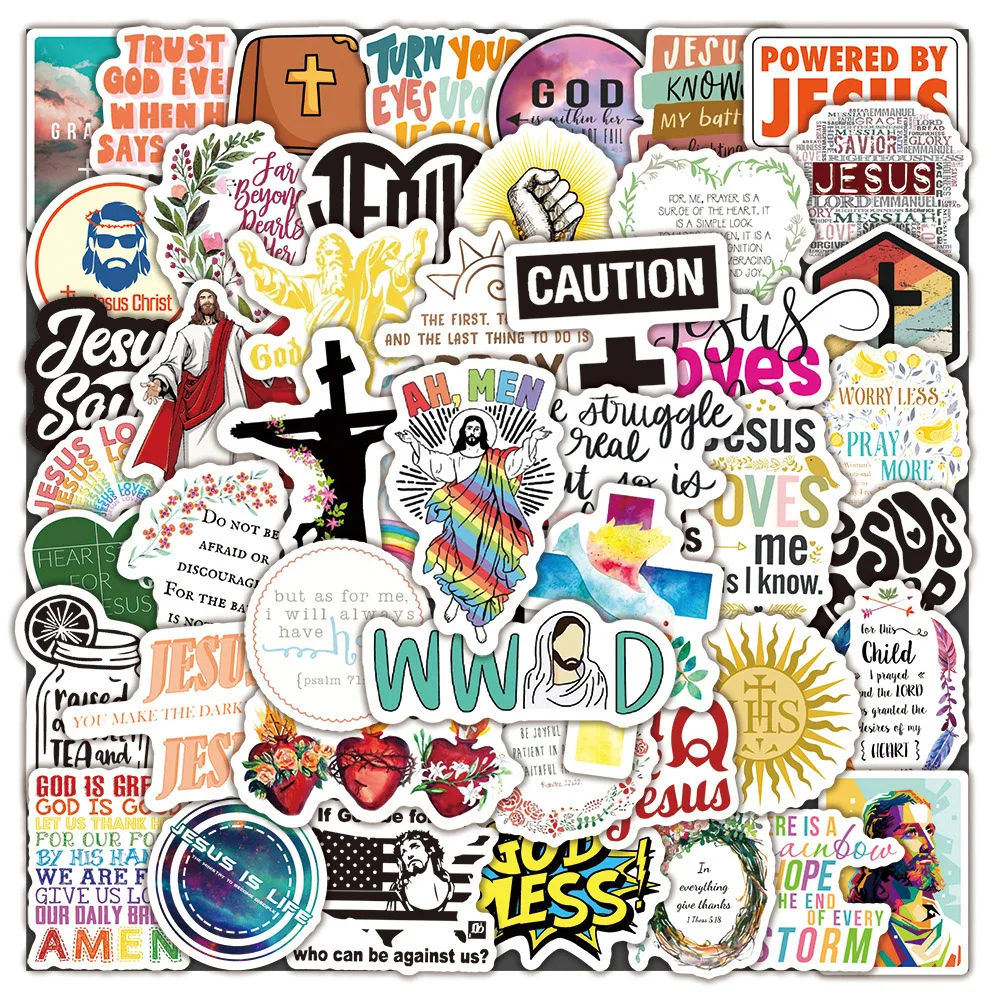 

10/30/50/100PCS Jesus Christians Religion Sayings Cartoon Stickers Graffiti Decals Laptop Phone Bike Luggage Waterproof Sticker