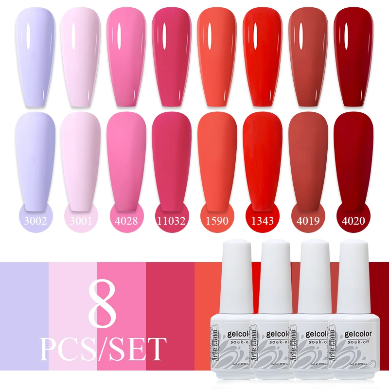 

Arte Clavo 6/8pcs Red Series Gel Nail Polish Set Winter Colors Semi Permanent Varnish Soak Off UV LED Gel Nail Art Base Top Coat