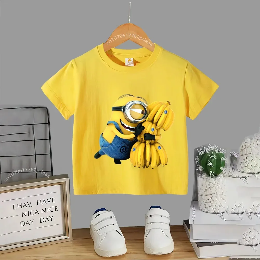 Simple Fashion Minions Round Neck Teen 100% Cotton T-shirt Kids Cotton T-shirt Boys Girls Comfortable Short Sleeve Harajuku Top