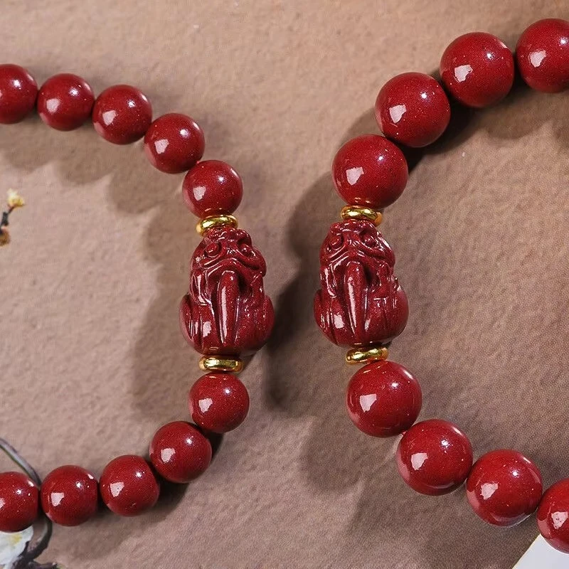 Raw Mineral Natural Emperor High Content Cinnabar Bracelet Fashionable Lady Cinnabar Bracelet Ancient Biological Style Jewelry