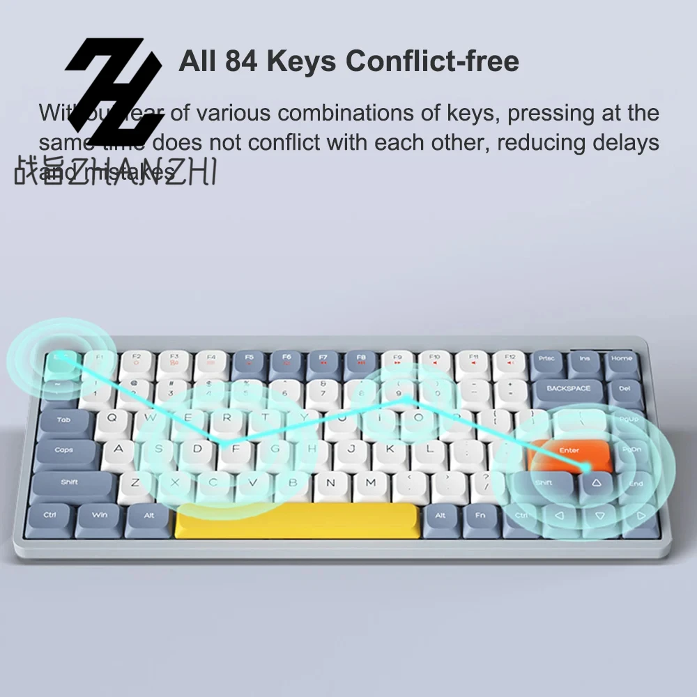 YK75 Wireless Mechanical Keyboard 84 Keys 2.4G+BT5.0+Type-C Keyboards Effect 5 Brightness Keyboard for Tablet Laptop