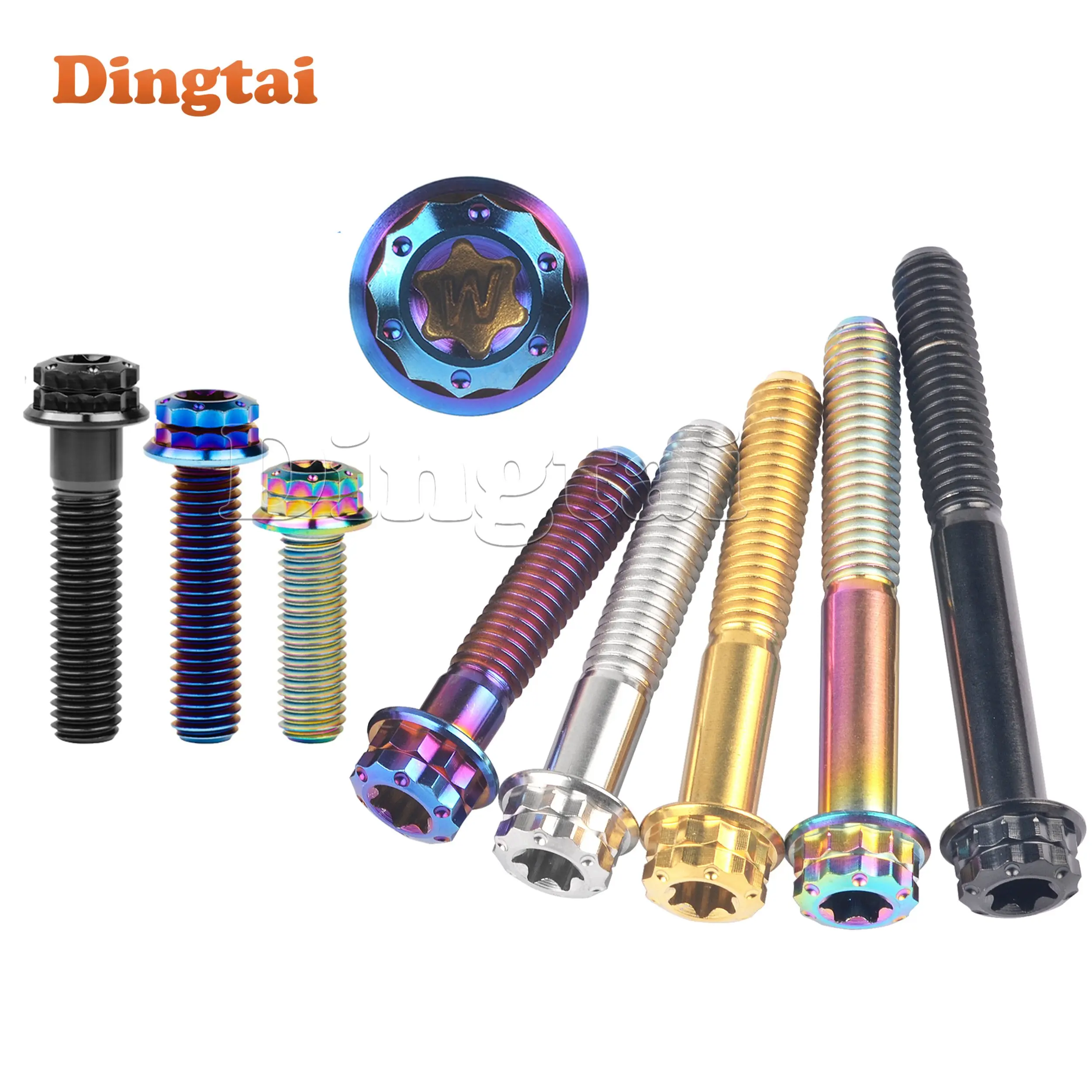 Dingtai Titanium Bolt 10PCS M10X20/25/30/35/40/45/50/55/60/65/70mm T50 Torx Pitch1.25/1.5 Flange 12 Point Screw forMotorcycle
