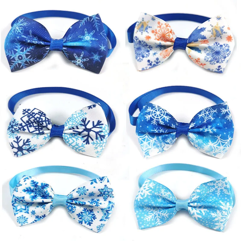 50PCS Pet Dog Product Winter Snowflake Bowties Cute Bowknot Adjustable Puppy Dog Bow Tie Dog Grooming Product Dog Winter Bows