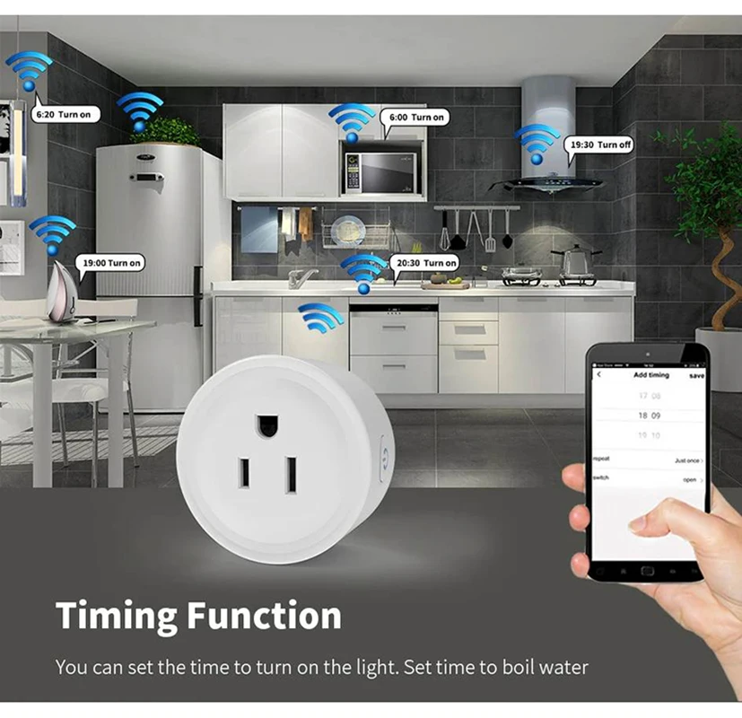 JHJCH WiFi Smart Socket US Plug 16A Cozylife APP Remote Bidirectional Control and Alexa Google Home Control Timer