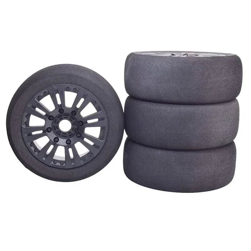 4pcs 1/8 4WD Nitro Off Sponge Tires Flat RunWheel Rim 17mm Hex for 1/8 RV Racing Flat Run S86E Hongnuo X3GT Sponge Tires