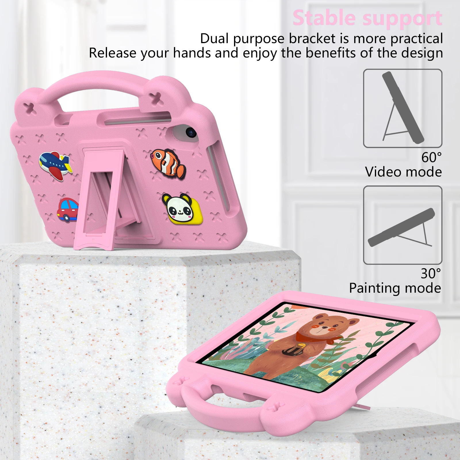 EVA Bear Stand Case For Walmart Onn 8.0 (4th Gen) 2024 With Hand Holder Bracket Colourful Tablet Cover Kids Funda Shockproof