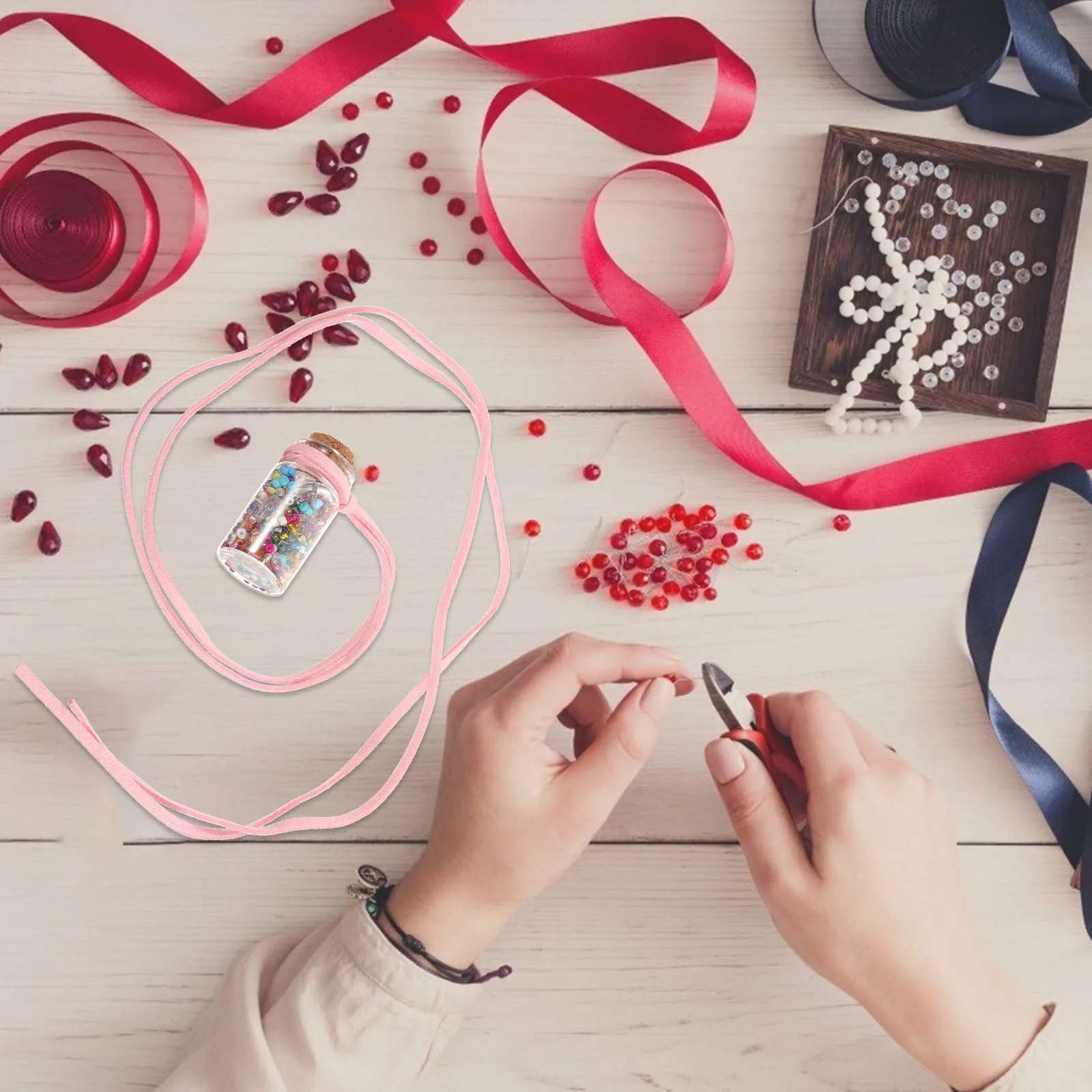 

1Set Mini Beads in Glass Jars DIY Wishing Bottle Decor Set for Home School Kindergarten Parent Child Activity Supplies