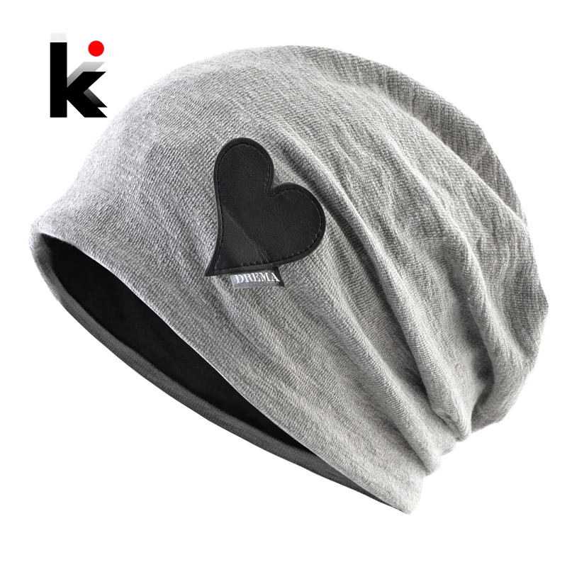 Fashion Beanie With Heart-shaped Logo Women\'s Solid Color Bonnet Hat Spring Summer Thin Casual Skullies Beanies Men Hip Hop Hat