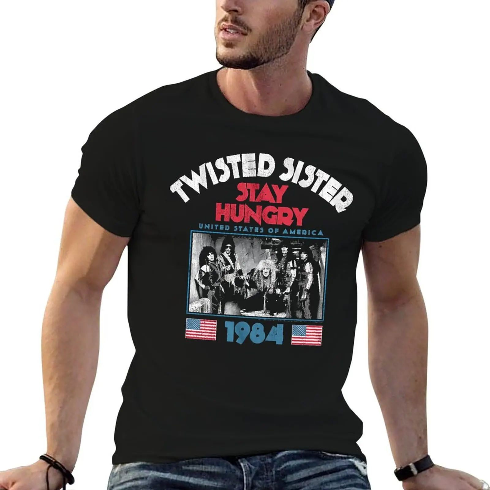 Para homens e mulheres, camiseta da turnê «Stay Hungry» de 1984, um presente fantástico para fãs de música, modelos em tamanhos grandes e roupas mascu