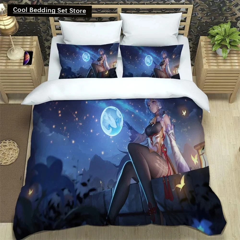 3D Anime Genshin Impact Bedding Set,Duvet Cover Comforter Bed Set Quilt Cover Pillowcase,King Queen Twin Size Boys Girls Adults