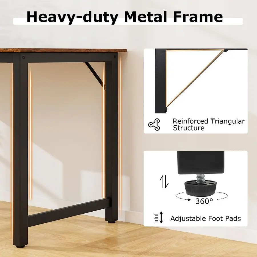 63 Inch Large Home Office Computer Desk, Study Writing Desk with Heavy Duty Metal Frame, Spacious Conference Desk, Industrial Co