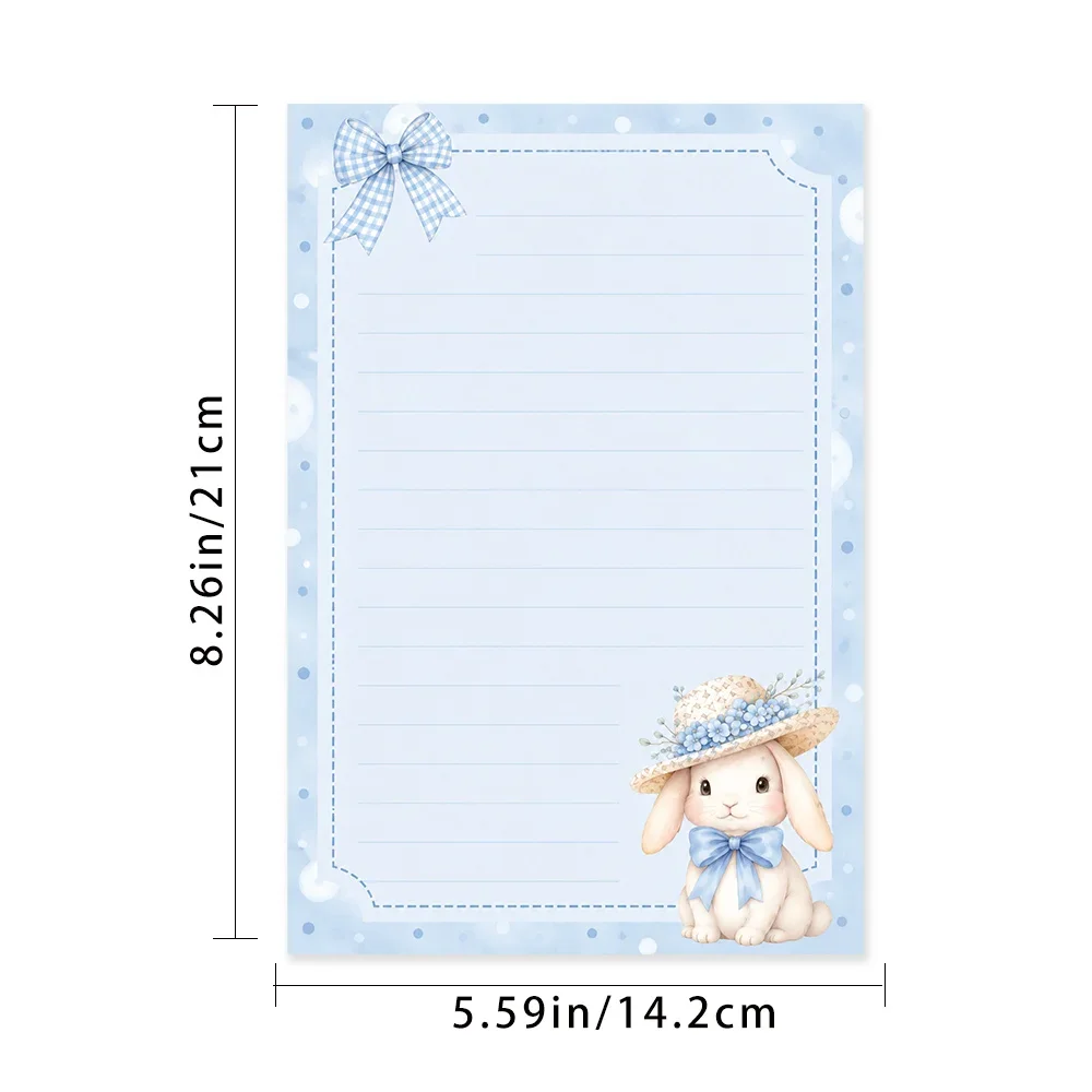 50 Sheets, Blue Polka Dot Cute Rabbit-themed Writing Paper, Lined, Glue-free, Perfect For Notebooks, Memos, And Stickers