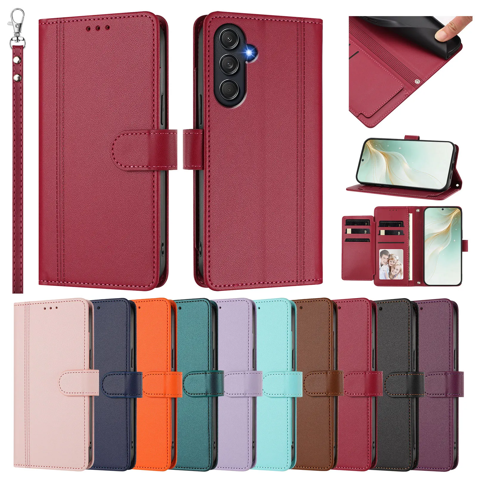 Retro Leather Wallet Case on For Samsung Galaxy M54 M34 M14 M04 M53 M33 M23 M13 4G 5G Wrist Rope Lanyard Flip Phone Back Cover