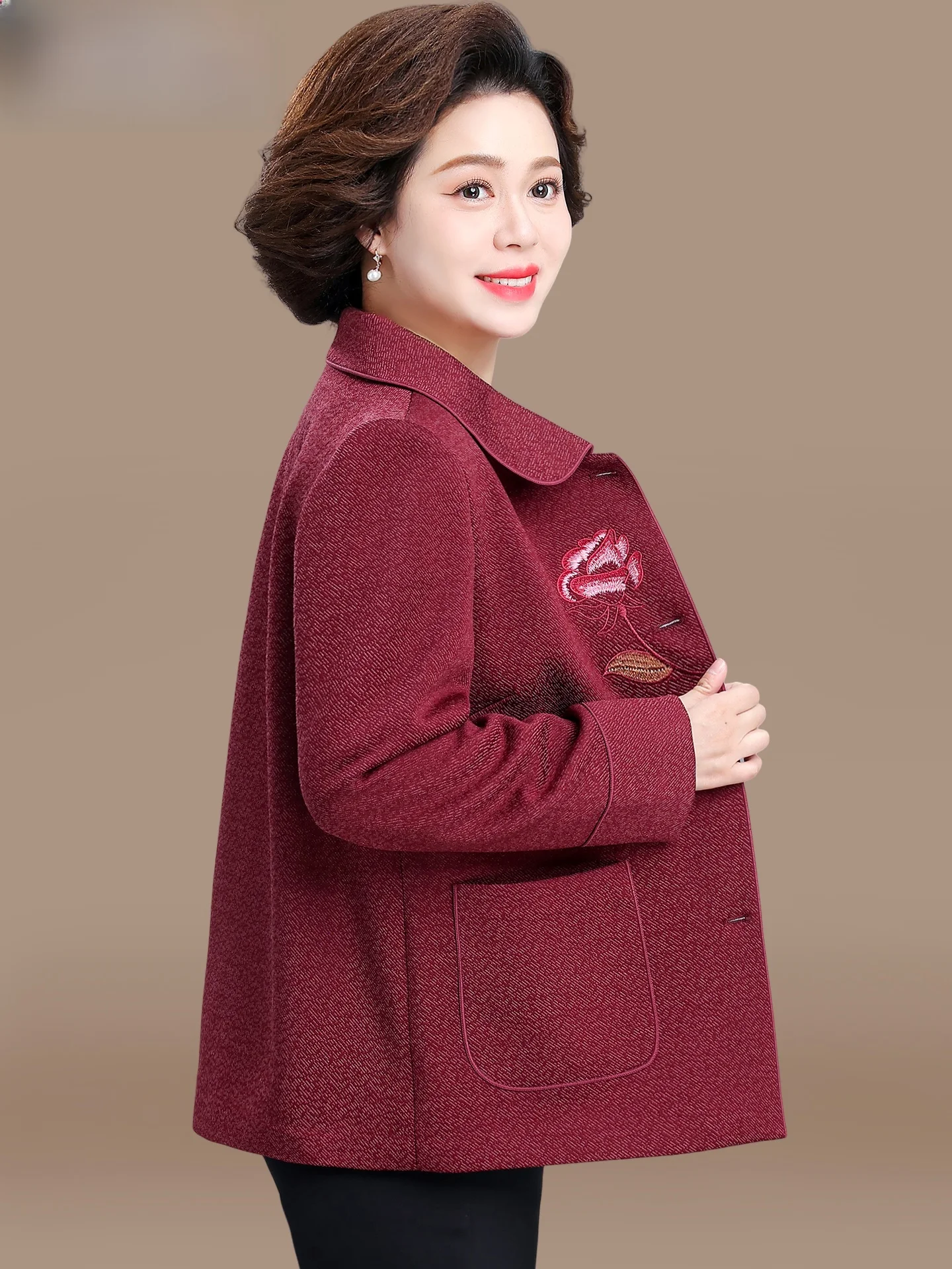 

New Chinese Sle Woolen Coat for Middle-Aged And ly Women andmother Autumn Winter Clothes Traditional National Faion