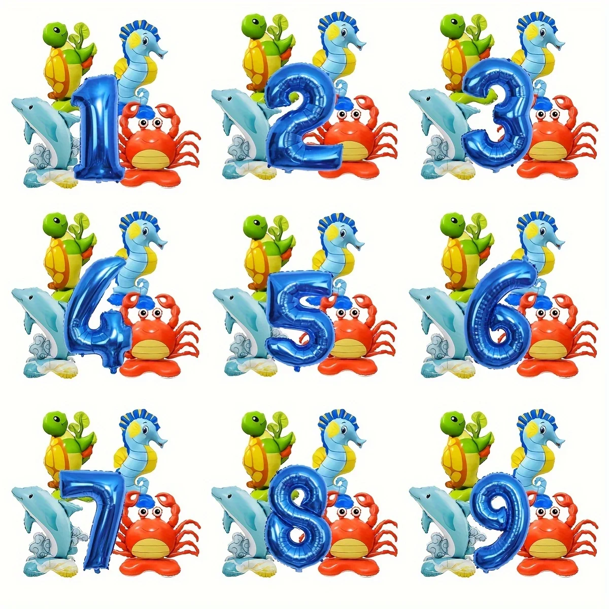 Globos con tema de animales marinos, 5 uds., cangrejo, caballito de mar, delfín, tortuga, decoración para fiesta de mar, globo de cumpleaños