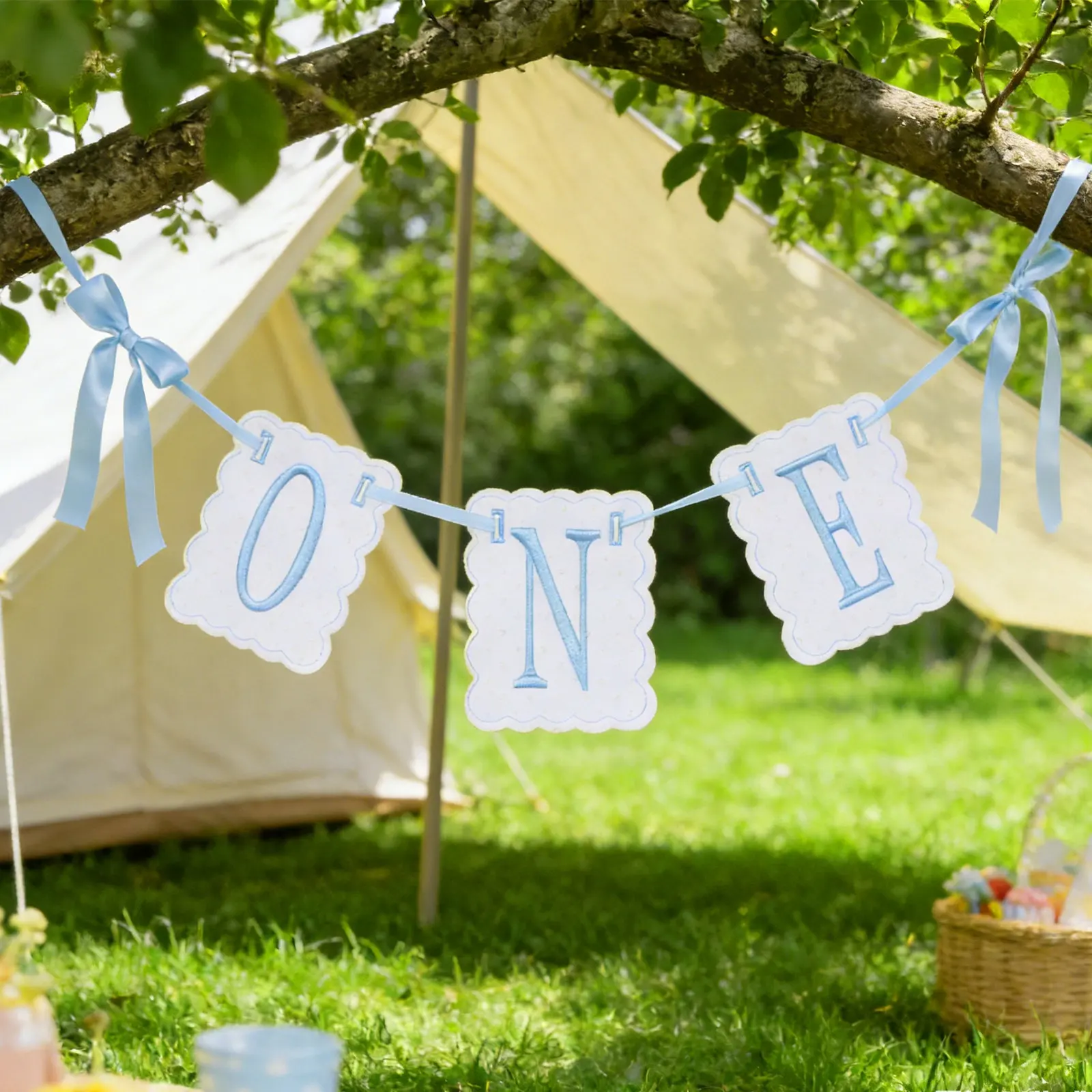Birthday Decoration Banner Blue White Bow First Birthday High Chair Banner One High Chair Garland Kids Parents Love Blue Color