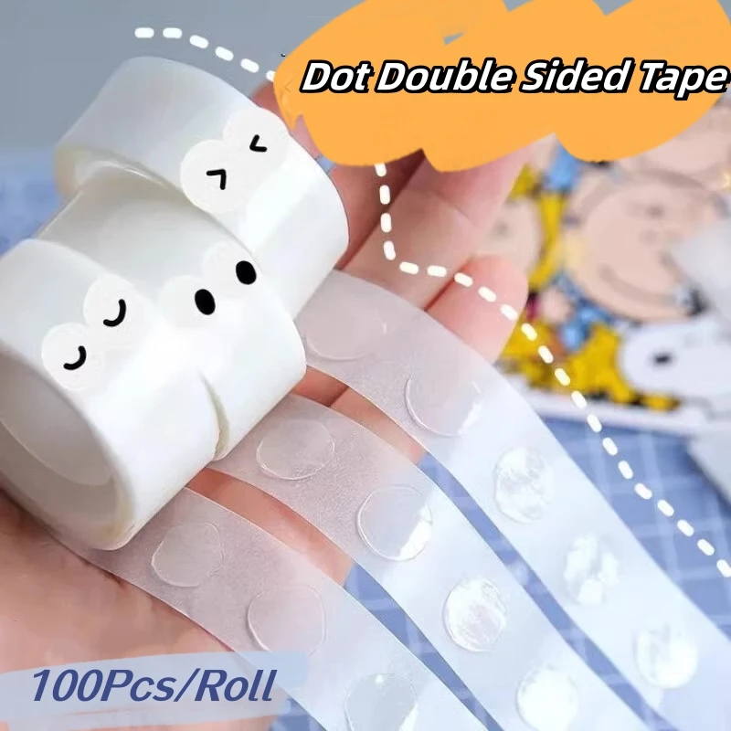 100Pcs/Roll Transparent Dots Glue Removable Double Sided Tape Adhesive for Paste Diary Scrapbook Journal Photo Memo Pad