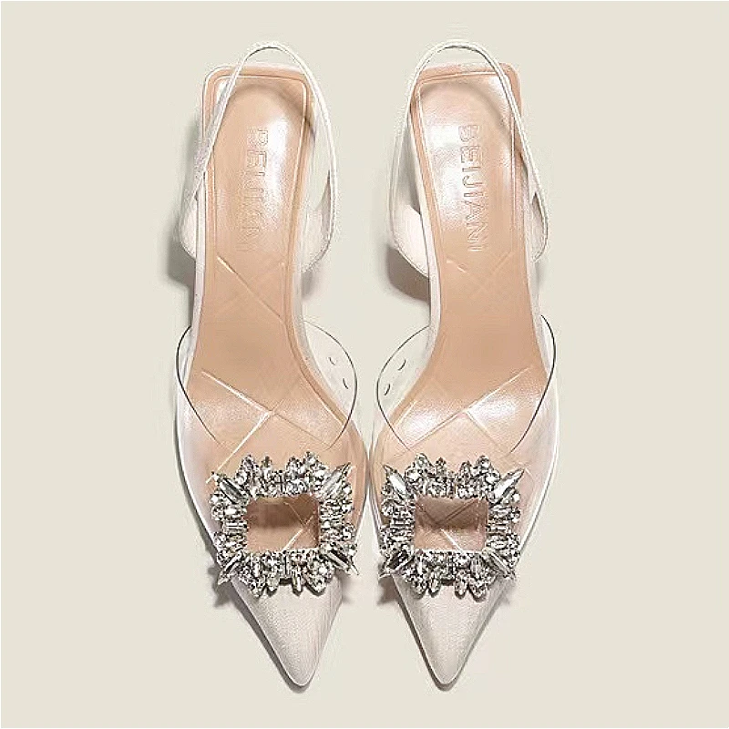 Frühlings- und Herbstmode Neue Sexy Bankett-Schuhe Bequeme Kristallklare Einfarbige Spitze Damen High Heels