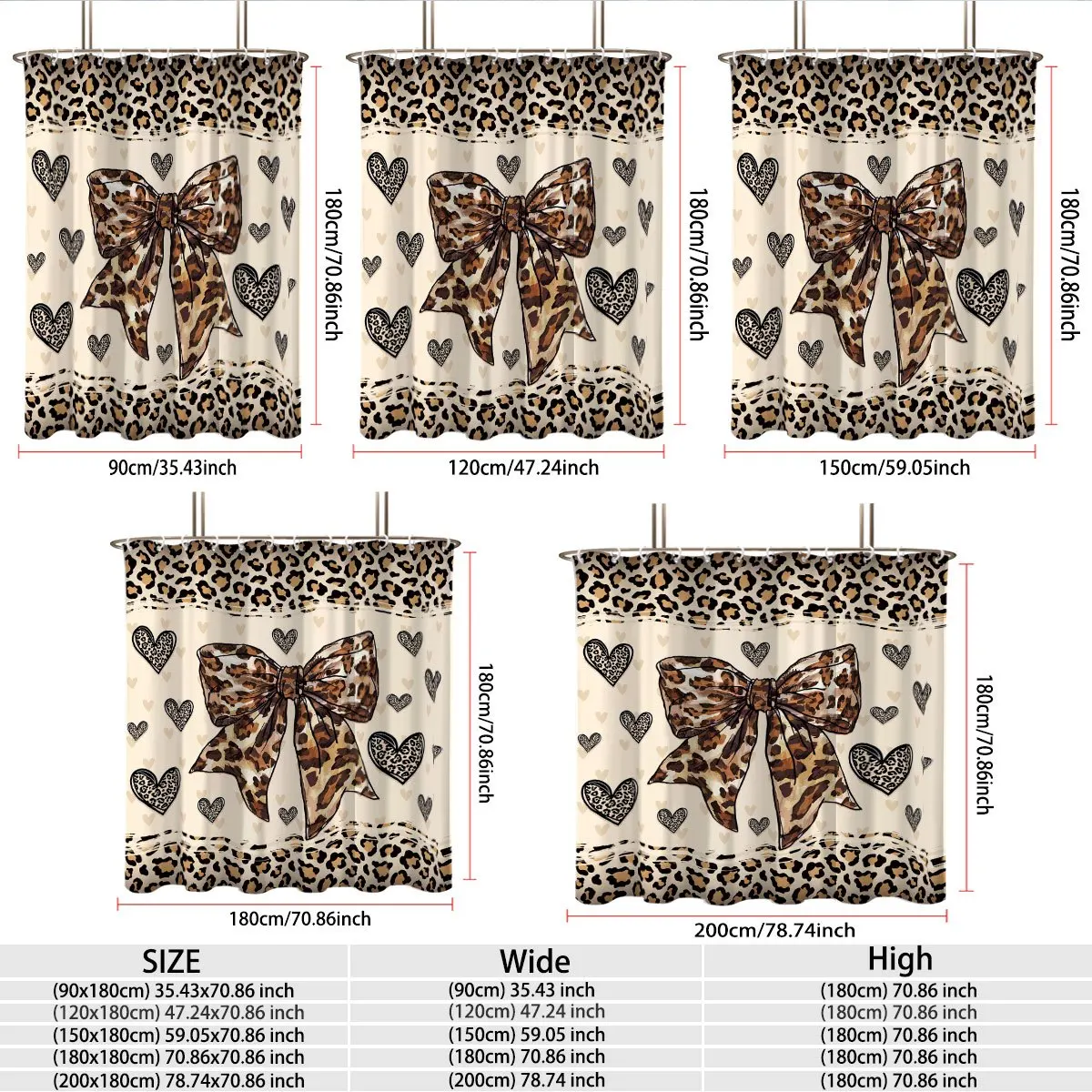 Sweet Coquette Style Leopard Bow With Leopard Hearts On Light Cream Base Bath curtain, Cozy Soft Warm 