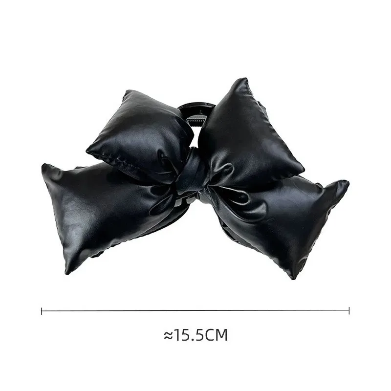 Pinza para el pelo con lazo llamativo de cuero Pu negro, accesorios para el cabello con diseño elegante e atemporal, Pinzas Para El Cabello huma onder onder onder onder onder onder