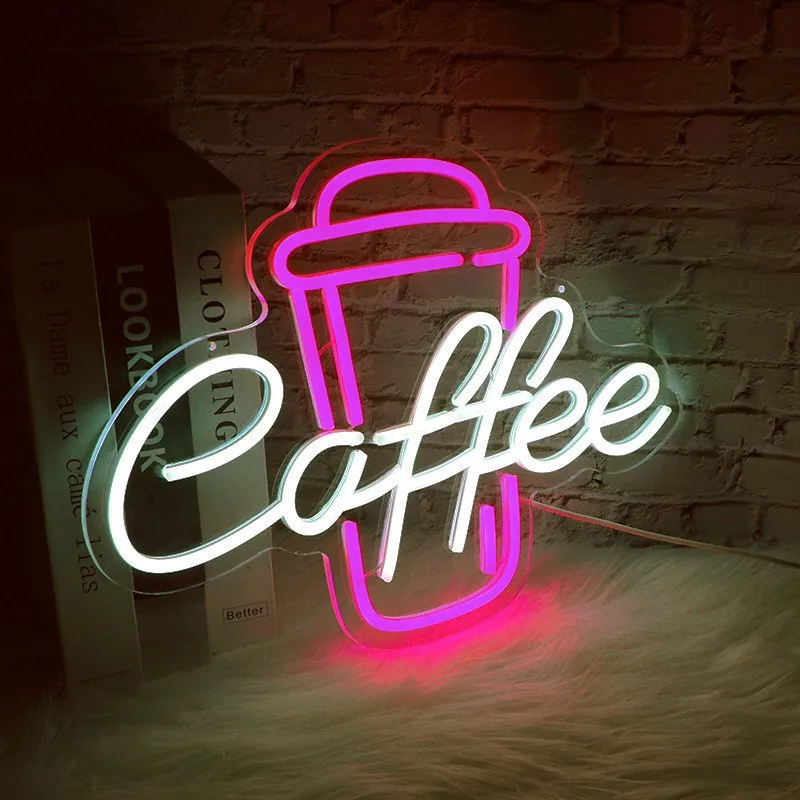 Coffee Cup Led Neon Light Luminous Birthday Party Wedding Decor Shop Cafe Room Mural Personality Wall Decoration