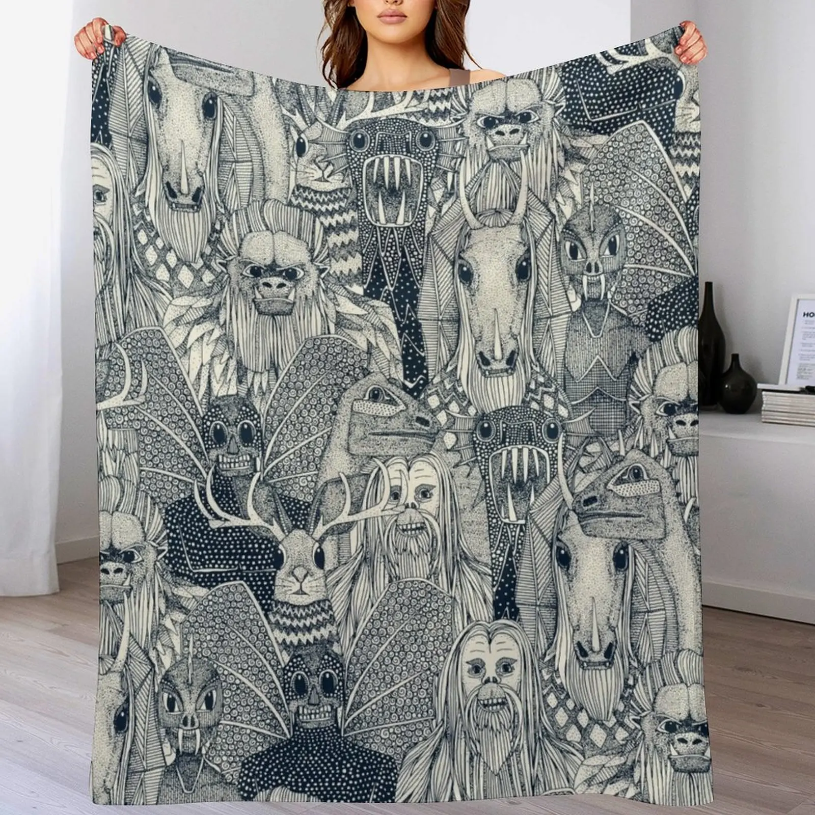 cryptid crowd indigo pearl Throw Blanket Furrys Bed linens Luxury St Blankets