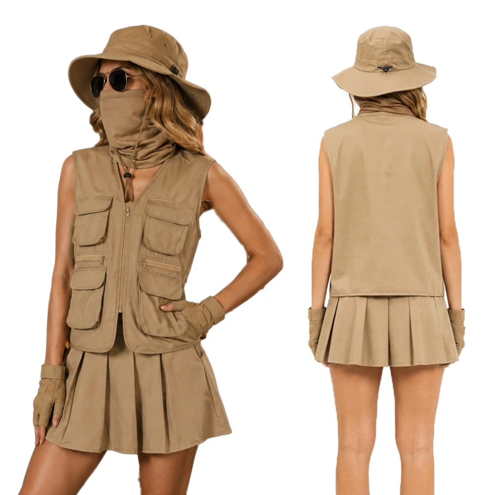 Ropa de Explorador al Aire Libre, Accesorios para Sombreros, Senderismo, Pesca, Disfraces de Aventura, Cosplay, Uniformes de Halloween, Trajes para Mujeres Adultas