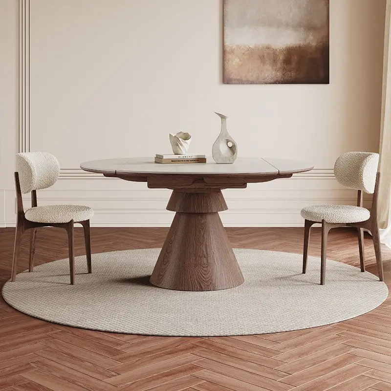 retractable dining table household small apartment simple high-grade walnut square and round dual-purpose