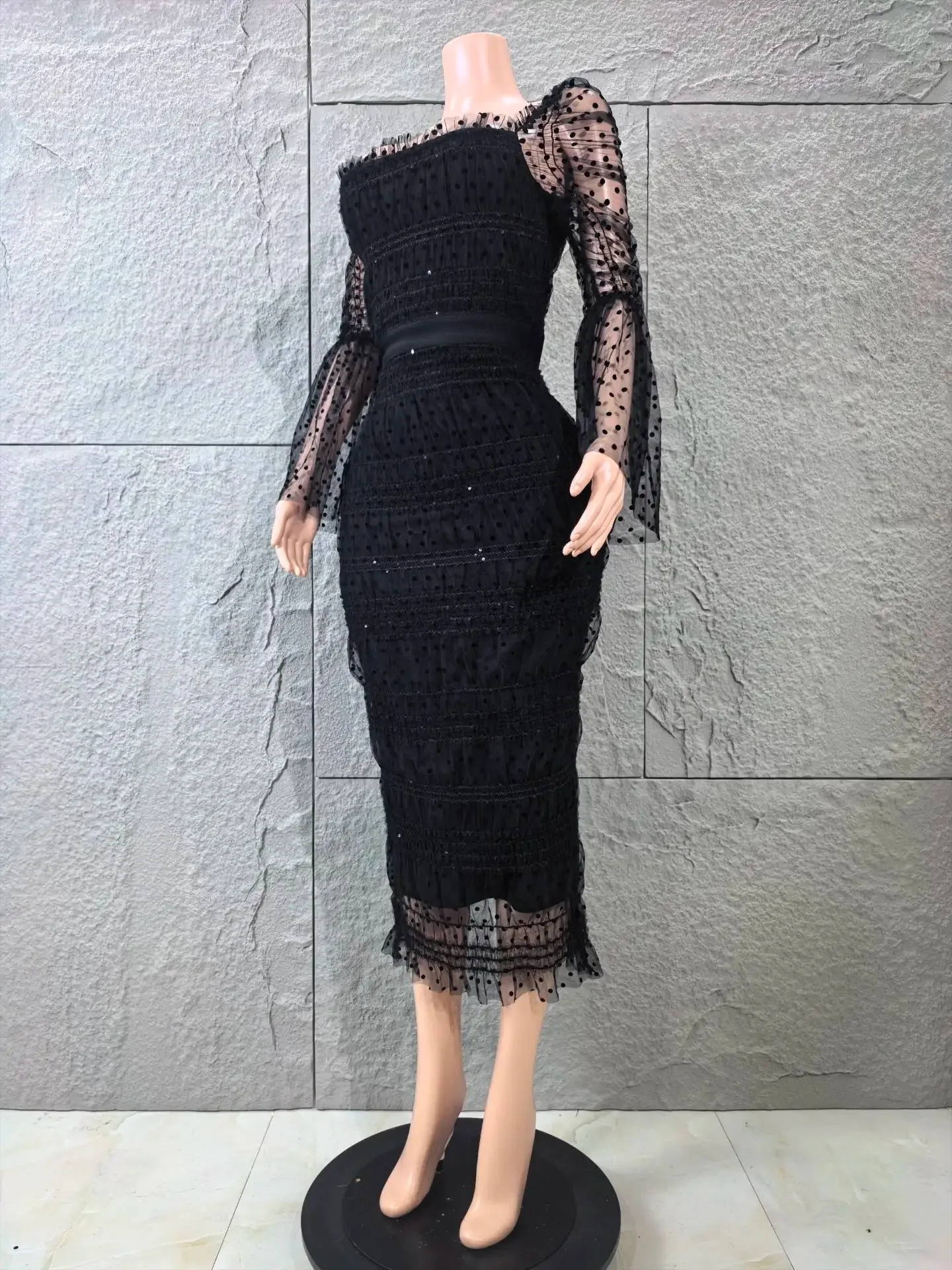 

Самые продаваемые элегантные черные платья с длинными рукавами из сетки для женщин, идеальные для свадебных гостей