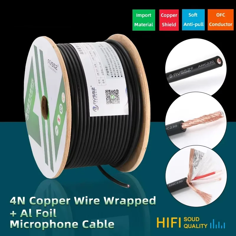 

DIY Audio Signal Cable Bare Wire,HiFi Microphone Copper Cable 100m Guitar Mixer Audio Signal Cable Dual Shield for Mixer & Speak