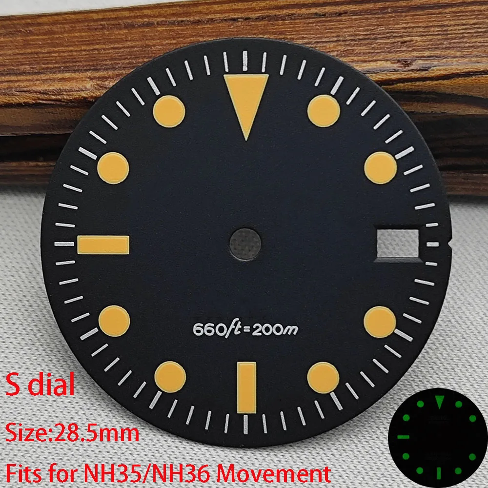 28.5mm NH35 dial High Quality retro dial S dial green luminated dial suitable for NH35 NH36 movement watch accessories